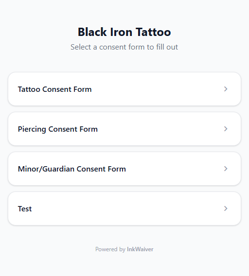 Client selects a consent form from a list